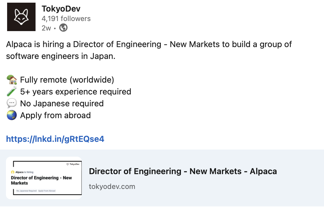 An example of a post containing "No Japanese".