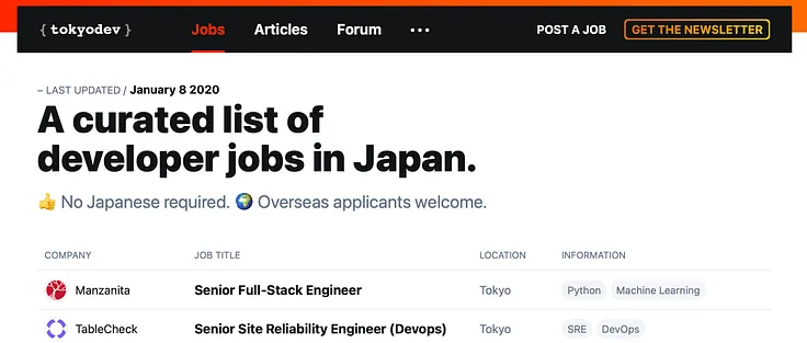 TokyoDev as a job board first