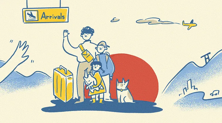 A family at the arrivals lobby