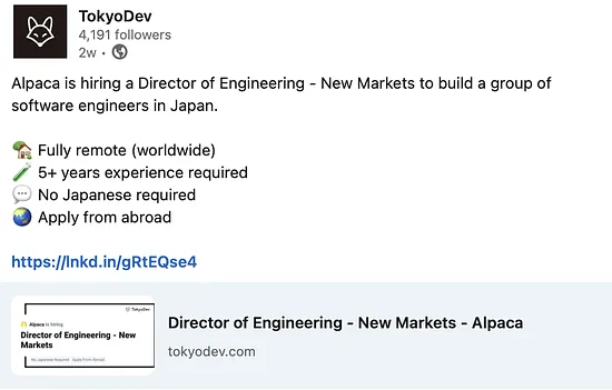 An example of a post containing "No Japanese".