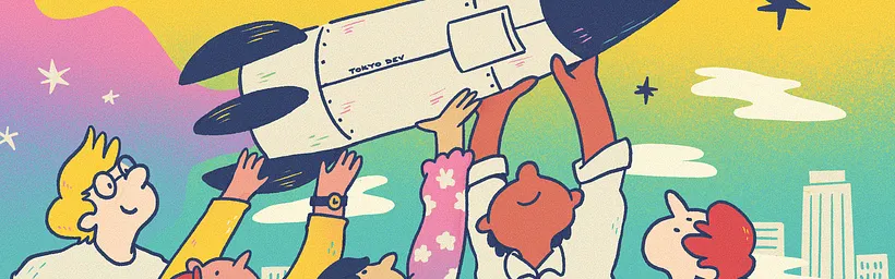 People holding a rocket ship over their head.