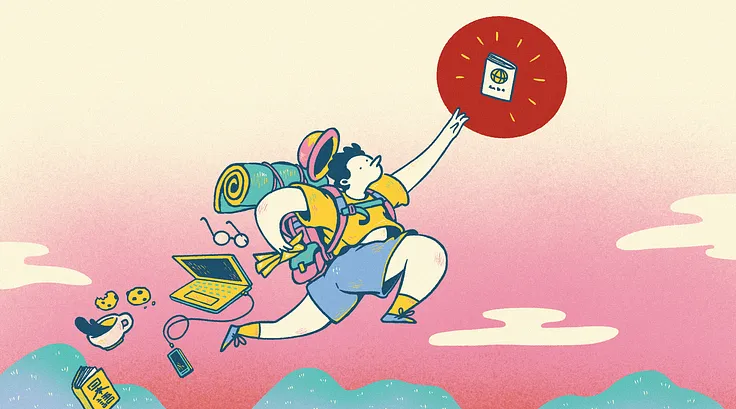 A person jumping through the air, reaching for a passport.