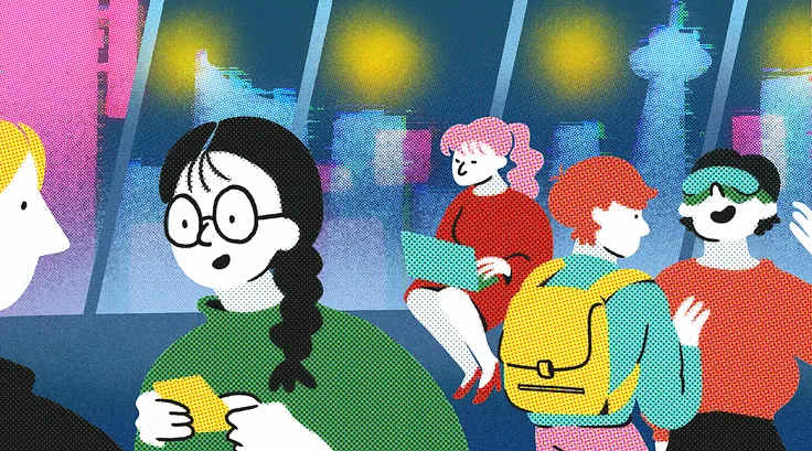 Illustration of people participating in a tech event