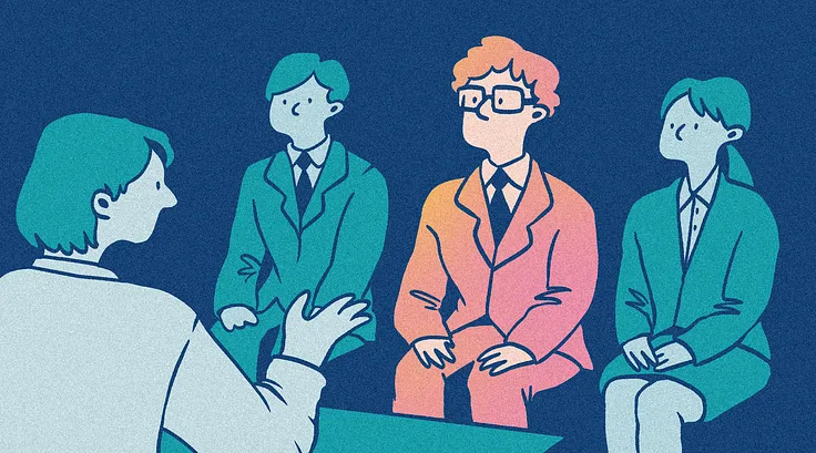 Three people in a group interview.